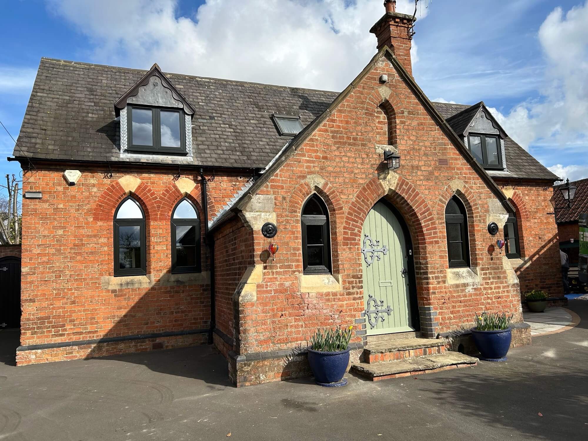Close up of house with green door