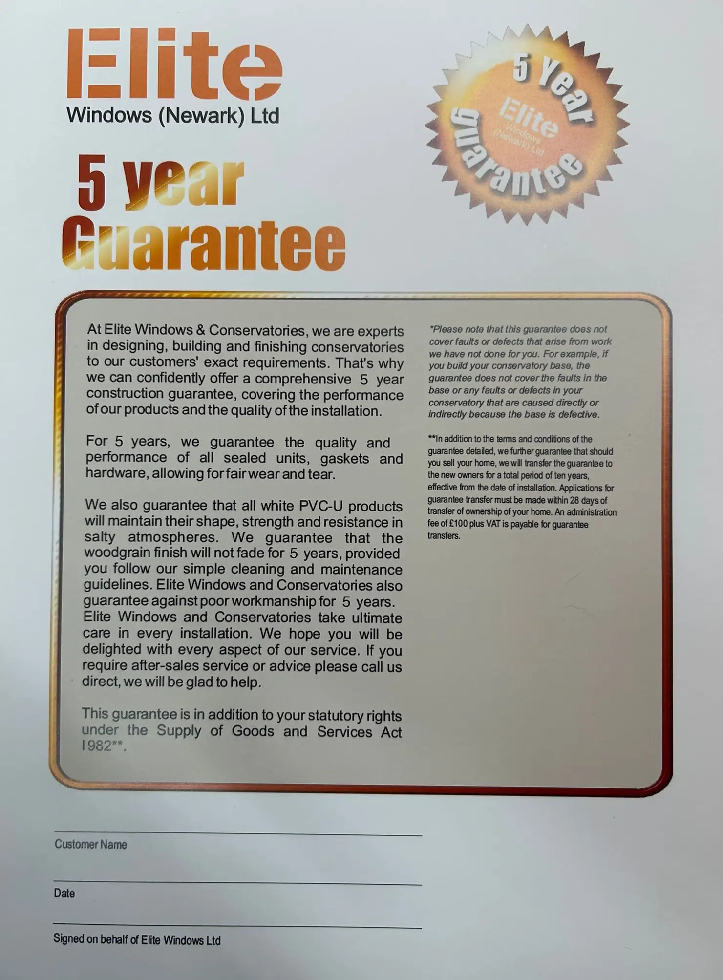 5 year guarantee